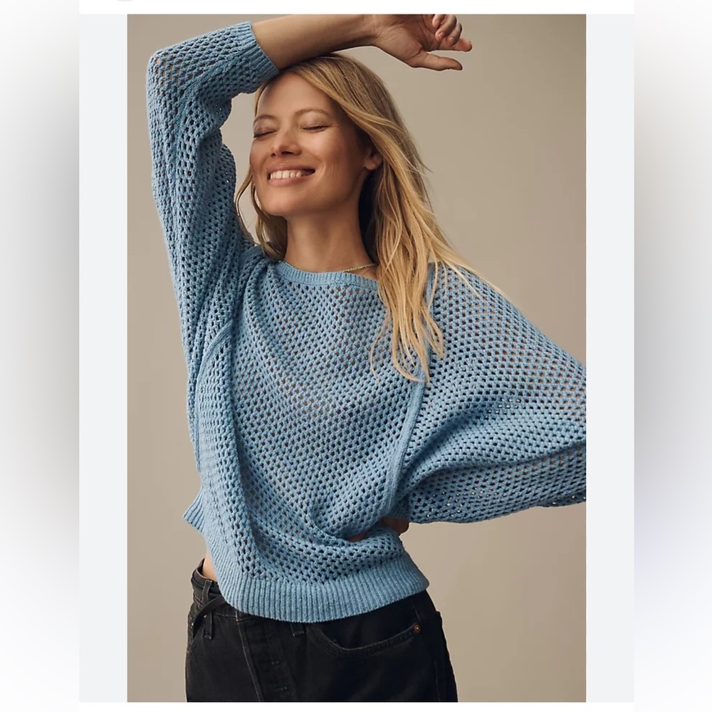 NWT Pilcro Open-Stitch Crew-Neck Sweater Blue Size XS